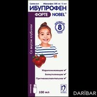 Ибупрофен Форте NOBEL суспензия со вкусом клубники 200 мг/5 мл 100 мл со шприцом